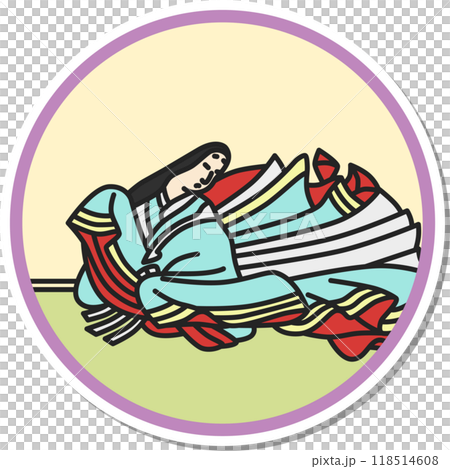 ステッカー円形シンプル百人一首 小野小町 ステッカー円形シンプル百人一首 小野小町 118514608