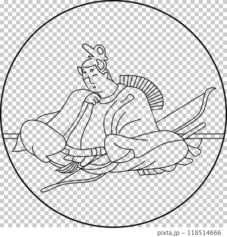 線画円形百人一首　在原業平朝臣 118514666