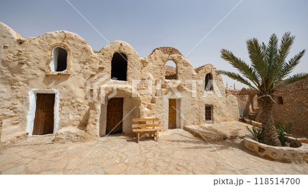 Ghorfa storage graneries of traditional Berber mud brick fortified Ksar of Hedada or Hadada, near Tetouin, Tunisia 118514700