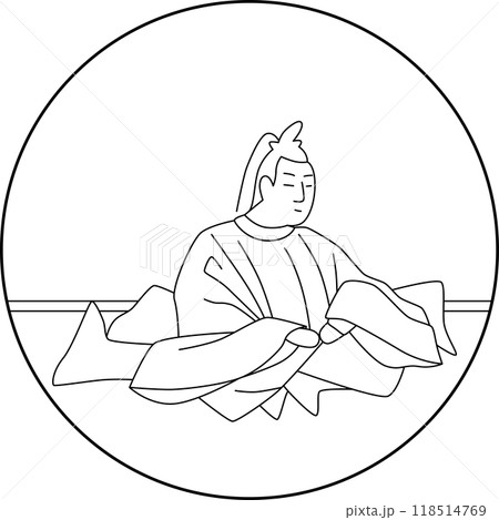 線画円形百人一首　紀友則 118514769