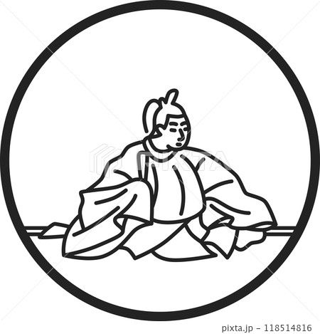 線画円形シンプル百人一首　紀貫之 118514816