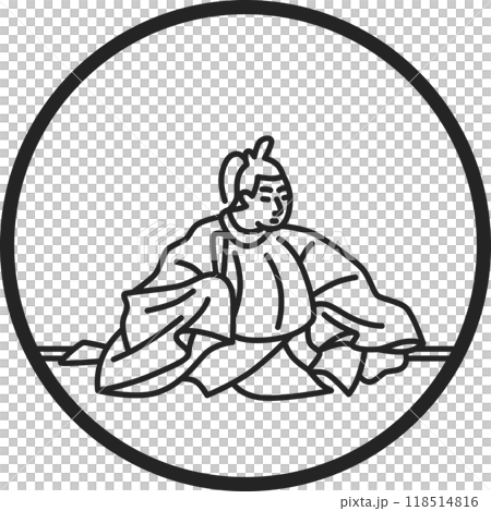 線画円形シンプル百人一首　紀貫之 118514816