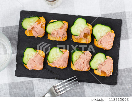 Sandwich with pate and cucumber slice Sandwich with pate and cucumber slice 118515098