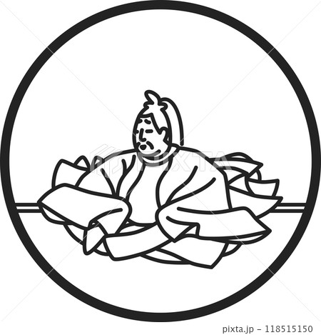 線画円形シンプル百人一首　崇徳院 118515150