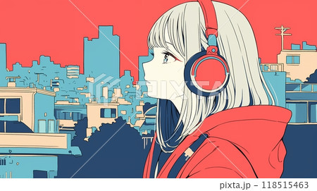 ヘッドホンで音楽を聴く女の子 118515463