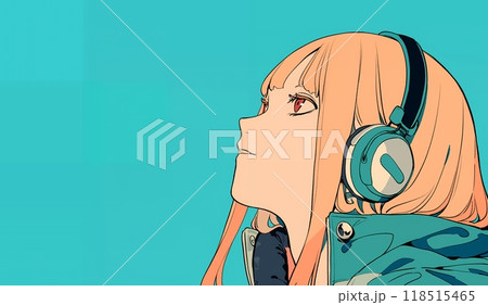 ヘッドホンで音楽を聴く女の子 118515465