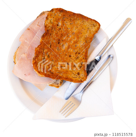 Spanish bikini sandwich with ham and cheese with orange juice Spanish bikini sandwich with ham and cheese with orange juice 118515578