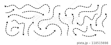 Black dotted arrows set. Wavy and curved dashed...のイラスト素材 [118515698 ...