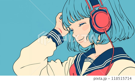 ヘッドホンで音楽を聴く女の子 118515714