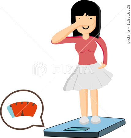 Female is checking her weight on the scale. cartoon 118516328