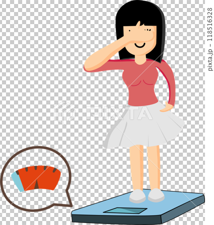 Female is checking her weight on the scale. cartoon 118516328