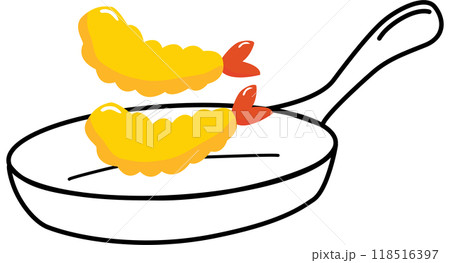 Fried shrimp in cooking pan. Minimal food. Breakfast Fried shrimp in cooking pan. Minimal food. Breakfast 118516397