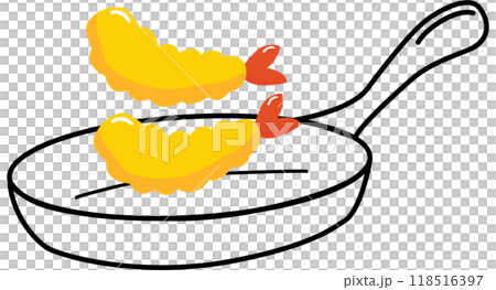 Fried shrimp in cooking pan. Minimal food. Breakfast Fried shrimp in cooking pan. Minimal food. Breakfast 118516397