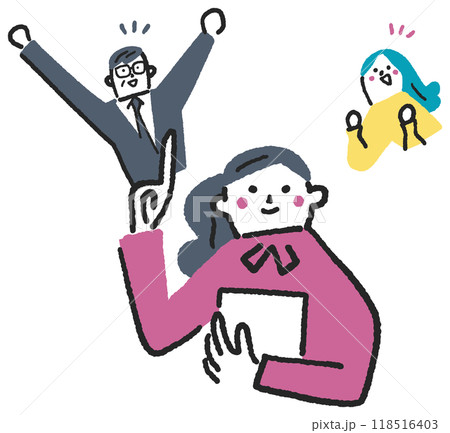 スキルアップやリスキリングに頑張る若いビジネスパーソンとそれを応援する上司　ストックイラスト素材	 118516403