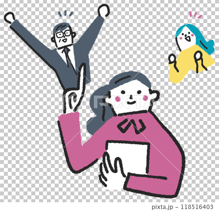 スキルアップやリスキリングに頑張る若いビジネスパーソンとそれを応援する上司　ストックイラスト素材	 118516403