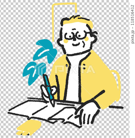 坐在書桌前學習的高級股票插畫素材 坐在書桌前學習的高級股票插畫素材 118516412