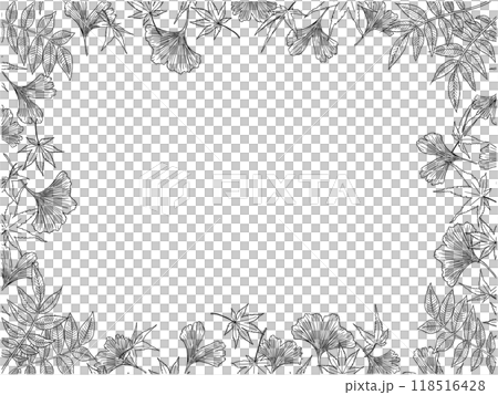 秋季植物線描框①黑色 118516428
