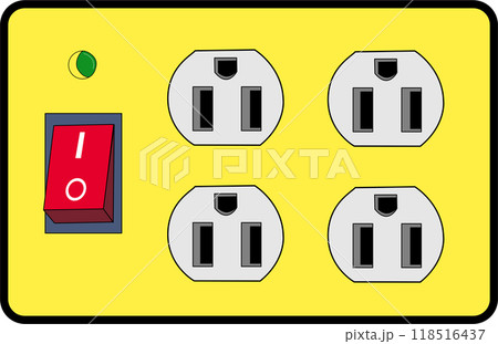 Yellow Power outlet plug. Electric power strip. illustration flat design. Connecting and disconnecting appliances 118516437