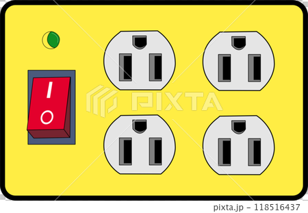 Yellow Power outlet plug. Electric power strip. illustration flat design. Connecting and disconnecting appliances 118516437