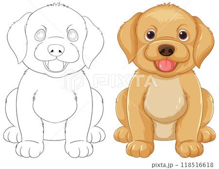 Cute Puppy Illustration and Outline Cute Puppy Illustration and Outline 118516618
