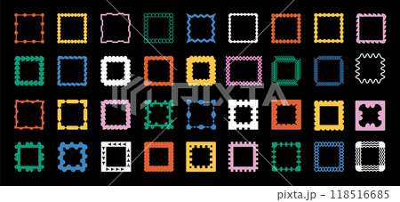 Brutal modern contemporary figure. Set of frames. Abstract geometric shapes and icons. Swiss design aesthetics. Trendy 90s retro style. 118516685