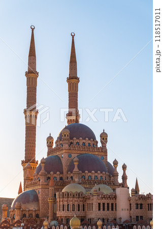 Beautiful Al Mustafa Mosque in Old Town of Sharm El Sheikh in Egypt, at sunset 118517011