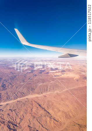 Aerial view on arabian desert and Red sea mountains from airplane 118517022