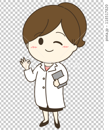 白衣を着てOKをしている女性のゆるかわイラスト 白衣を着てOKをしている女性のゆるかわイラスト 118517820
