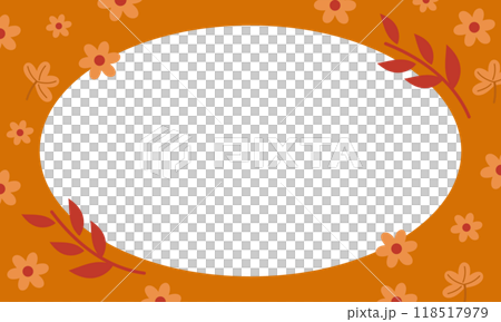 Rectangle, autumn orange frame of flowers, leaves for fall season, cozy weather, decoration, banner, ad template, social media post, poster, post card, polaroid frame, notebook cover, paper design 118517979