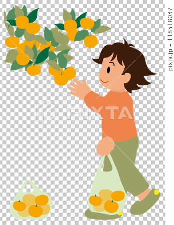 體驗橙子採摘的孩子插畫01 118518037