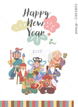 七福神の可愛いイラスト年賀状2025年巳年／添え書きなし縦 118518072