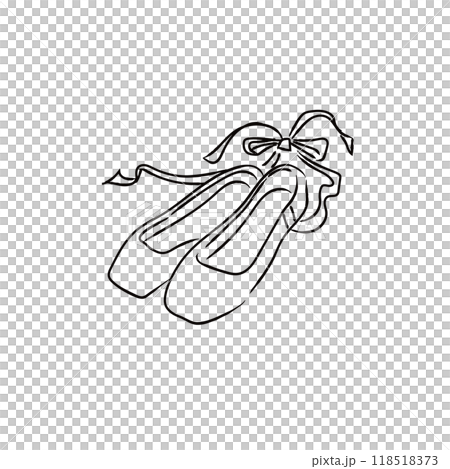 バレエシューズのイラスト02　モノクロ線画 118518373