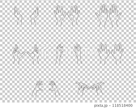 両手で持つ色々な仕草のイラスト素材セット　黒ラインのみタイプ 118518400