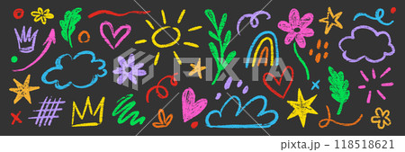 Arrow line hand drawn brush vector set. Grunge square, spiral, arrow element scribble line brush hand drawn sketch design. Grunge abstract chalk, crayon pencil style. Vector Arrow line hand drawn brush vector set. Grunge square, spiral, arrow element scribble line brush hand drawn sketch design. Grunge abstract chalk, crayon pencil style. Vector 118518621