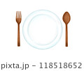 手描き風ナチュラルおしゃれな木製カトラリーとお皿 118518652
