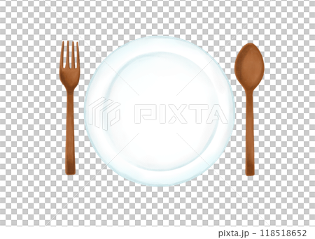 手繪天然時尚的木製餐具和盤子 手繪天然時尚的木製餐具和盤子 118518652