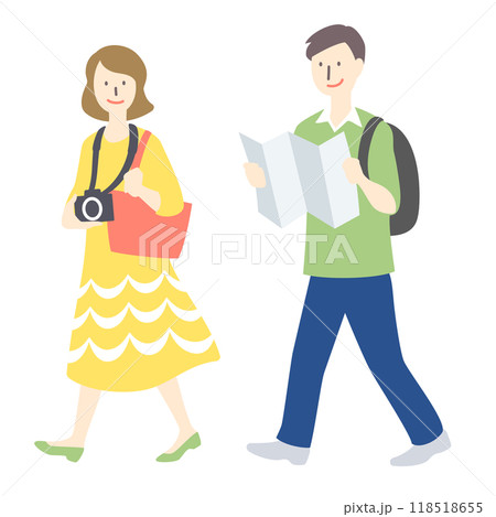 北欧風イラスト・男女・カップル・夫婦ツーリスト 118518655