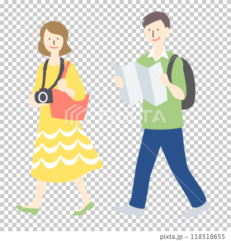 北欧風イラスト・男女・カップル・夫婦ツーリスト 118518655