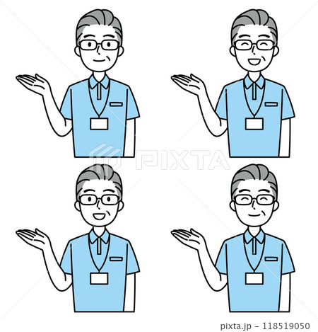 笑顔で案内するポロシャツのシニア男性(右手・シンプル) 笑顔で案内するポロシャツのシニア男性(右手・シンプル) 118519050
