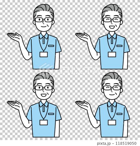 笑顔で案内するポロシャツのシニア男性(右手・シンプル) 笑顔で案内するポロシャツのシニア男性(右手・シンプル) 118519050