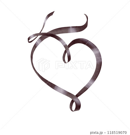 The audio cassette tape is twisted in the shape of a heart as a symbol of disco. Nostalgia with love for my youth in the 80s 90s. Watercolor clipart isolated on white background 118519070