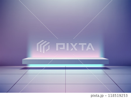 Futuristic Neon Product Display with Minimalist Podium, Ideal for Modern and Tech Showcases 118519253