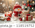 Christmas greeting card with bright winter holiday snowman and New Year background 118519752