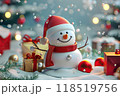 Christmas greeting card with bright winter holiday snowman and New Year background 118519756