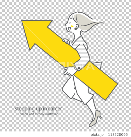 一個簡單而時尚的線條畫插圖,展示了一個具有強烈向上心態的積極女商人。 一個簡單而時尚的線條畫插圖,展示了一個具有強烈向上心態的積極女商人。 118520096