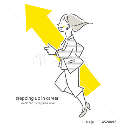 上昇思考の強いポジティブなビジネスウーマン　シンプルでお洒落な線画イラスト 118520097
