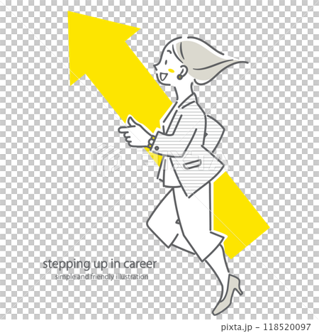 一個簡單而時尚的線條畫插圖,展示了一個具有強烈向上心態的積極女商人。 一個簡單而時尚的線條畫插圖,展示了一個具有強烈向上心態的積極女商人。 118520097