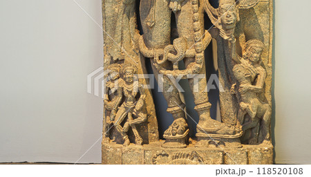 Ancient Statue Of Bhairava Or Frightful, Or Kala Bhairava, Is Shaivite And Vajrayana Deity Worshipped By Hindus And Buddhists. Antique Museum Piece Of Hoyasala Period, Karnataka 12th Century Ce 118520108