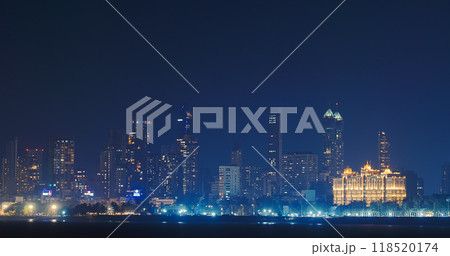 Mumbai, India. Evening City Skyline From Marine Drive , , . Back Bay Coast Of Mumbai City. Skyscrapers And Saifee Hospital In Night Illuminations 118520174