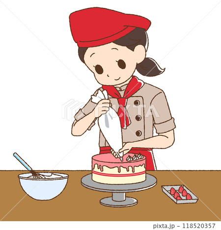 かわいいタッチの女性パティシエ かわいいタッチの女性パティシエ 118520357